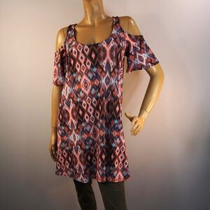 Deborah Viereck Cold Shoulder Sheath Tunic Dress Multicolor Abstract Size Medium